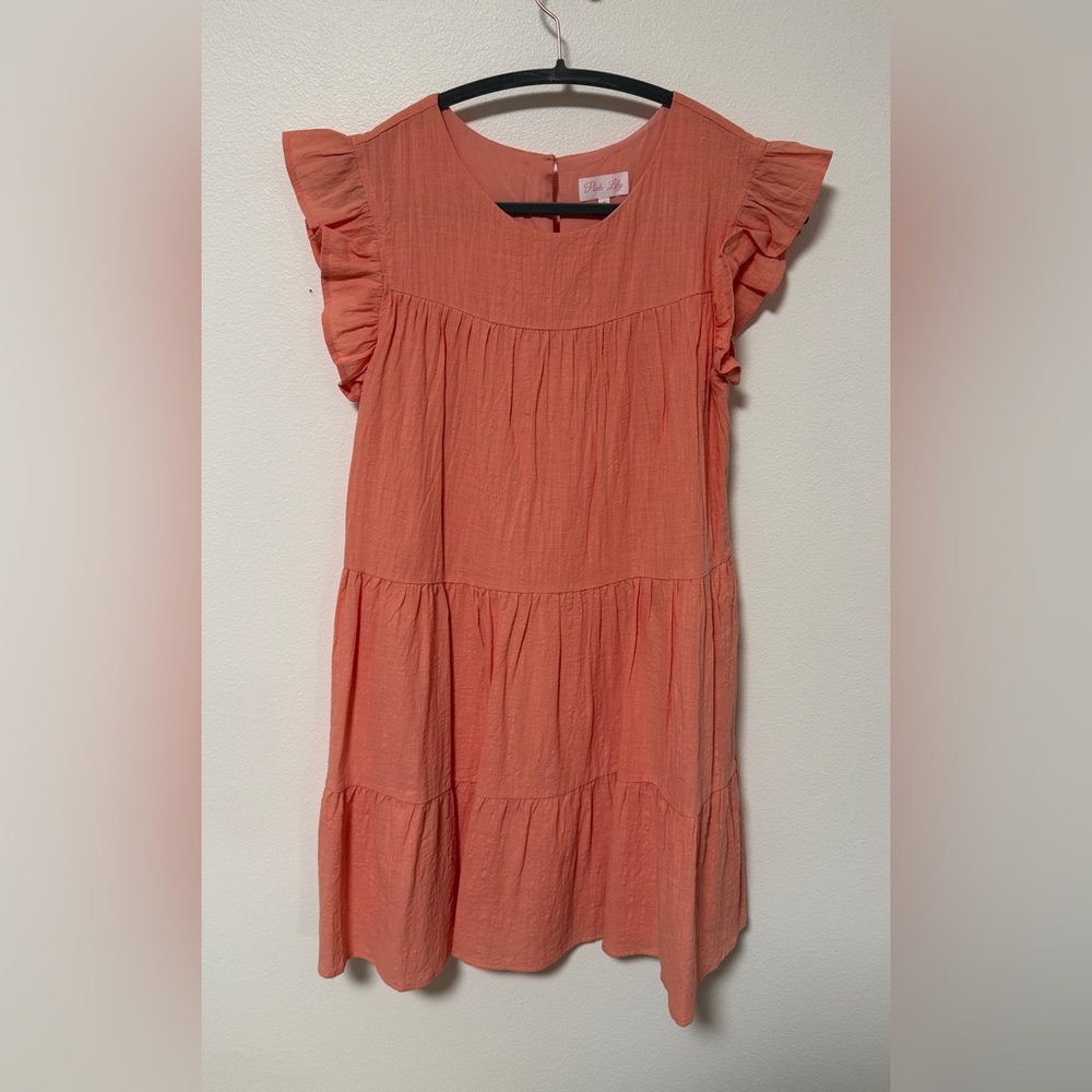 Pink Lily Coral Ruffle Sleeve Dress